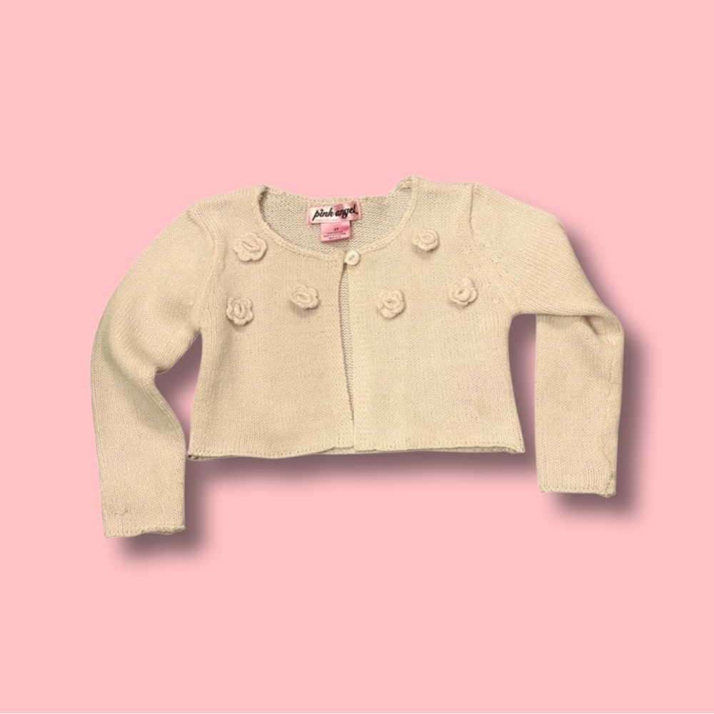 Girls Pink Angel light baby pink sweater shrug rosettes button front size 2T